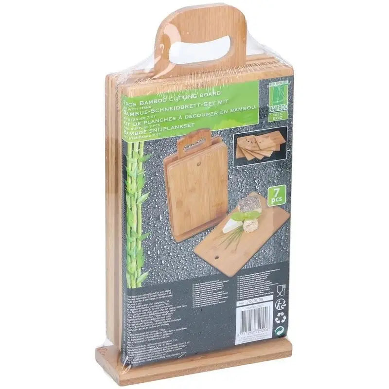 7pcs Bamboo Cut Board and Stand Set for Kitchen Knives - Chopping Sturdy Cheese Chopping Board