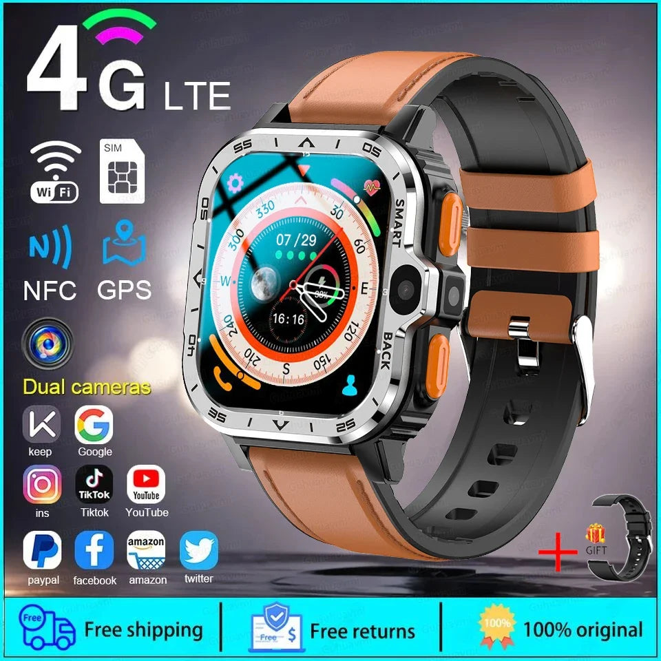 4G/5G SIM Card Wifi Smart Watch 64GB Large Memory APP Download 200W+800W HD Dual Camera Video Call Global Version Smartwatch Men