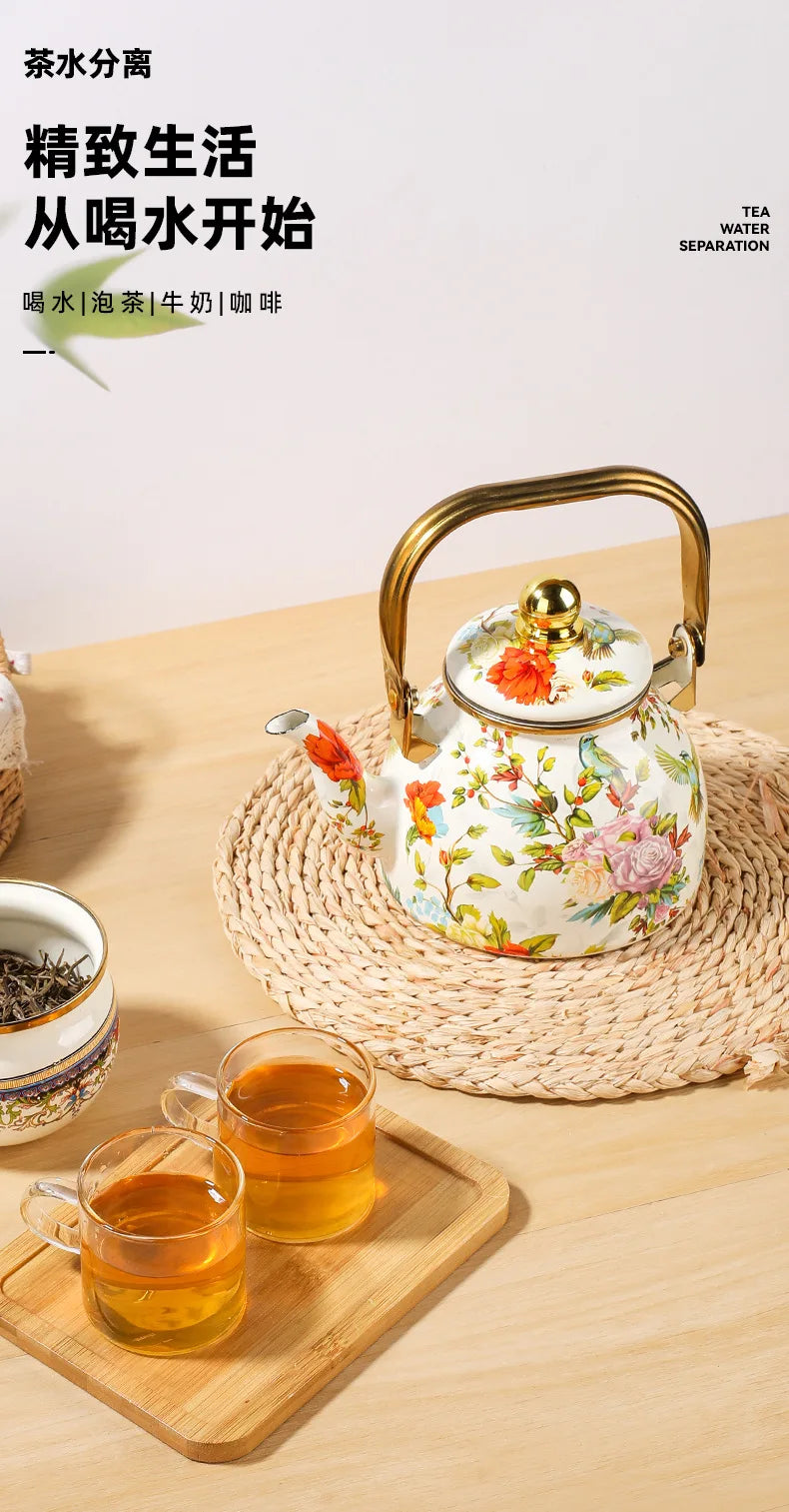 1.2L Household Enamel Boiling Kettle Outdoor Kitchen Cookware Can Make Coffee Milk Boiling Water Kettle