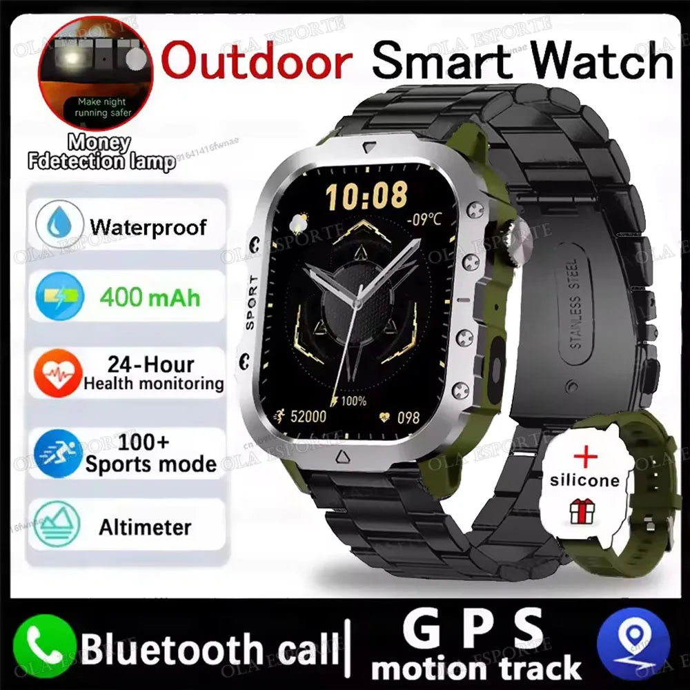 2026 New Military-grade Smart Watch Men GPS Flashlight 3ATM Waterproof Watch Bluetooth Call 100+Sport Outdoor Smartwatch Pk HW12