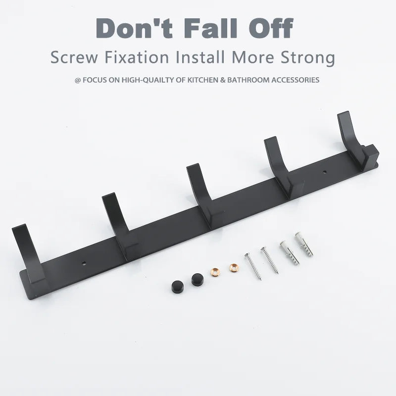 Modern Hanging Hooks For Wall Aluminium Black Towel Holder Bathroom Door Clothe Hanger Coat Rack Wall Mounted