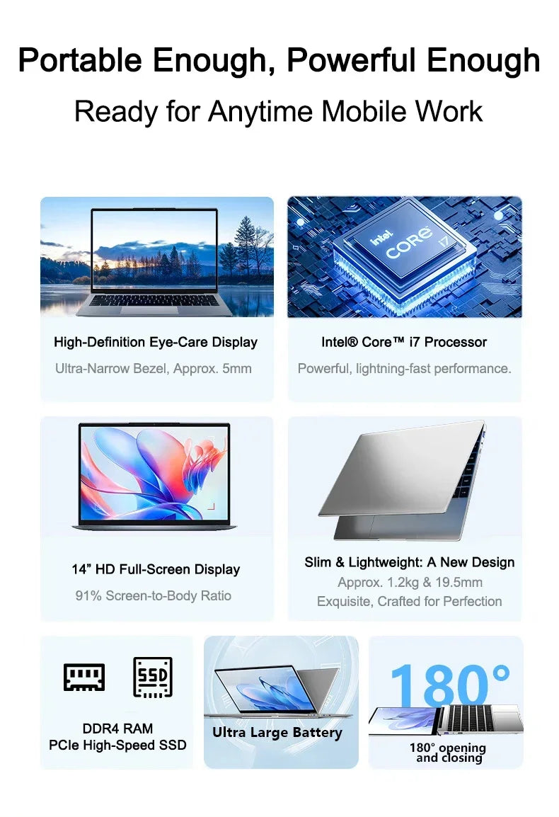 15.6" Thin Body Laptop I7-8650U Processor Large Memory 2TB M.2 SSD Windows 11 Home Business Portable Computer