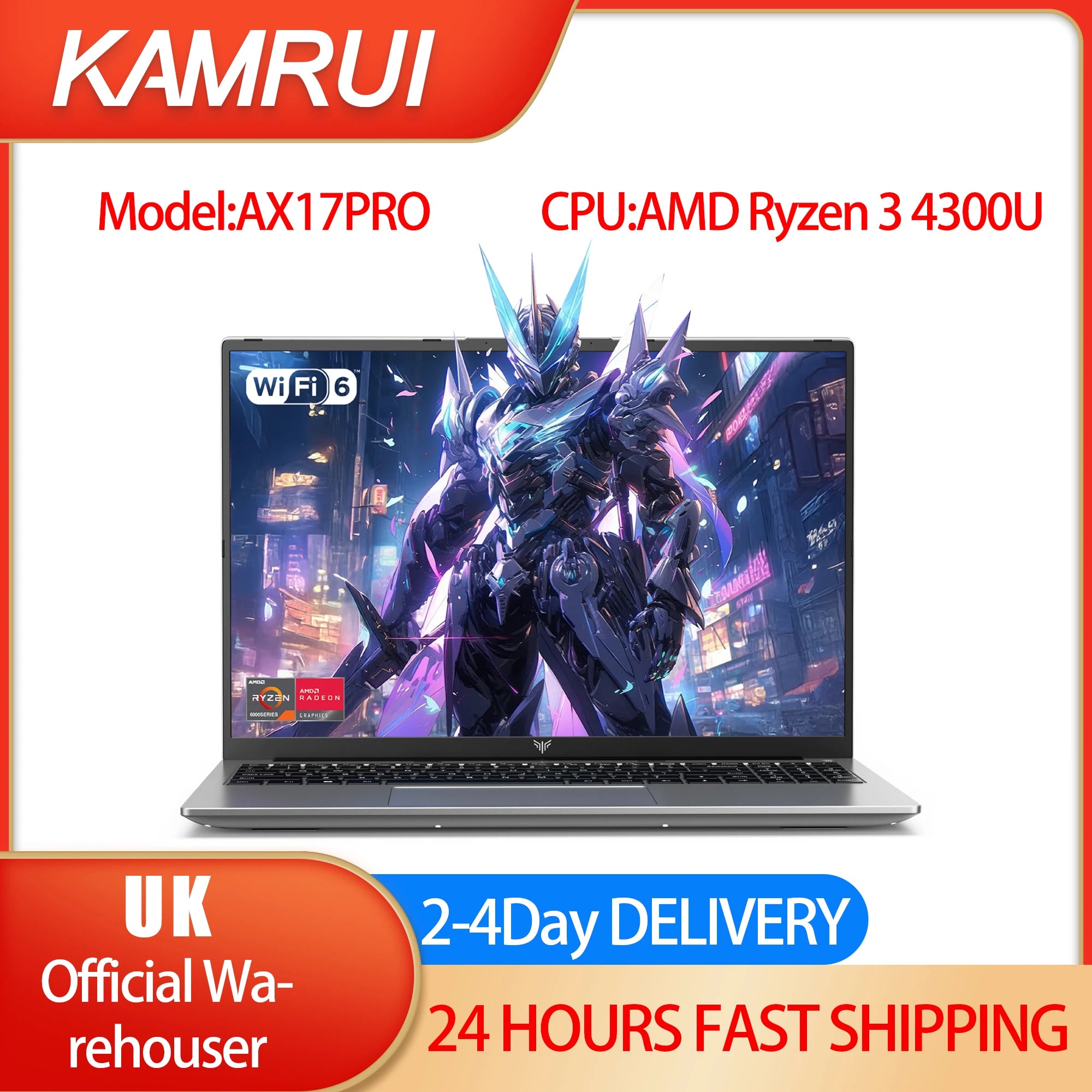 KAMRUI 17.3 AMD Ryzen 3 4300U Laptop 16GB DDR4 RAM 512GB SSD Lightweight Business Laptop Windows 11 Pro Ordenadores Portátiles