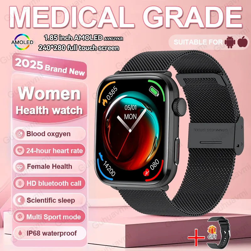 2026 Smart Watch 24/7 Women Health Full Touch Screen BT Call Waterproof Watch Sports Fitness Tracker Health Smartwatch Lady Gift