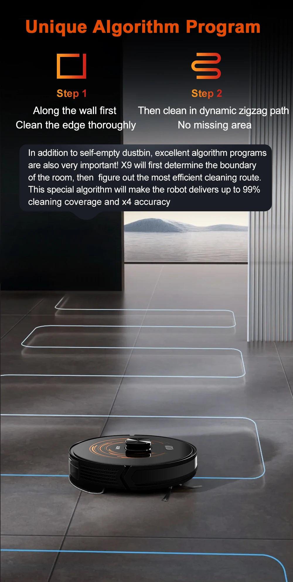 Robot Vacuum Cleaner ABIR X9,Laser Lidar,6500pa Suction,UV Cleaning, Multi-Floor Map,APP Restricted Area,Smart Home Wet Dry Mop