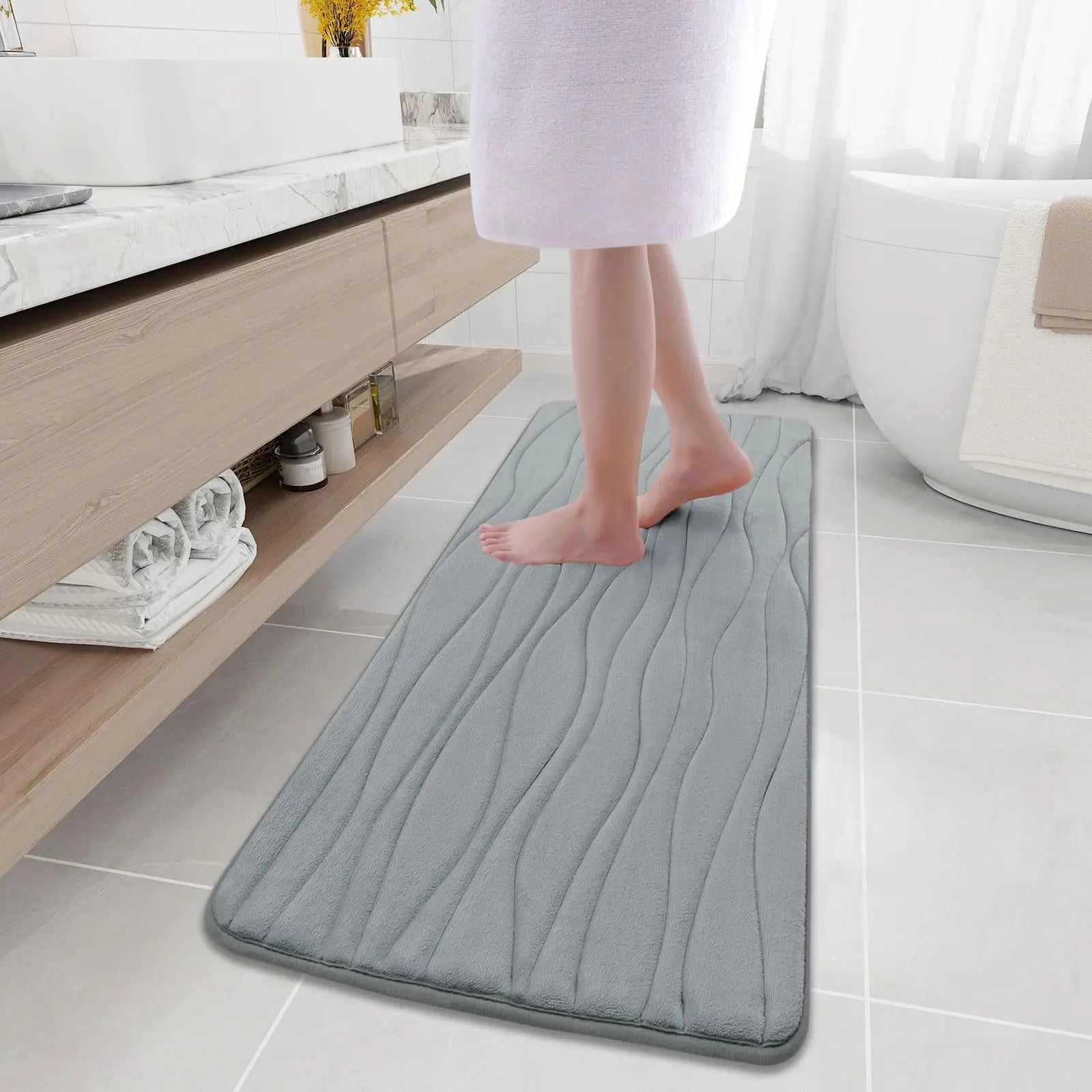 Olanly Memory Foam Mats For Bathroom Highly Absorbent Non-slip Bath Rugs Super Soft Comfort Carpet  Machine Washable Shower Mats