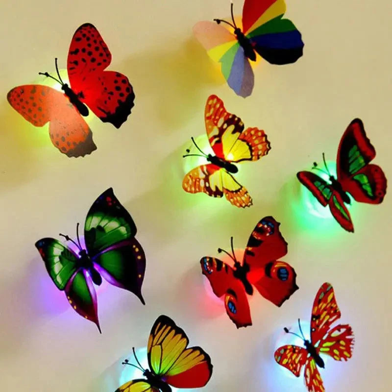 5PCS Hot Butterfly Night Light Creative Funny Colorful Glowing Butterfly Light Stickable Diy LED House Decorative Wall Lights