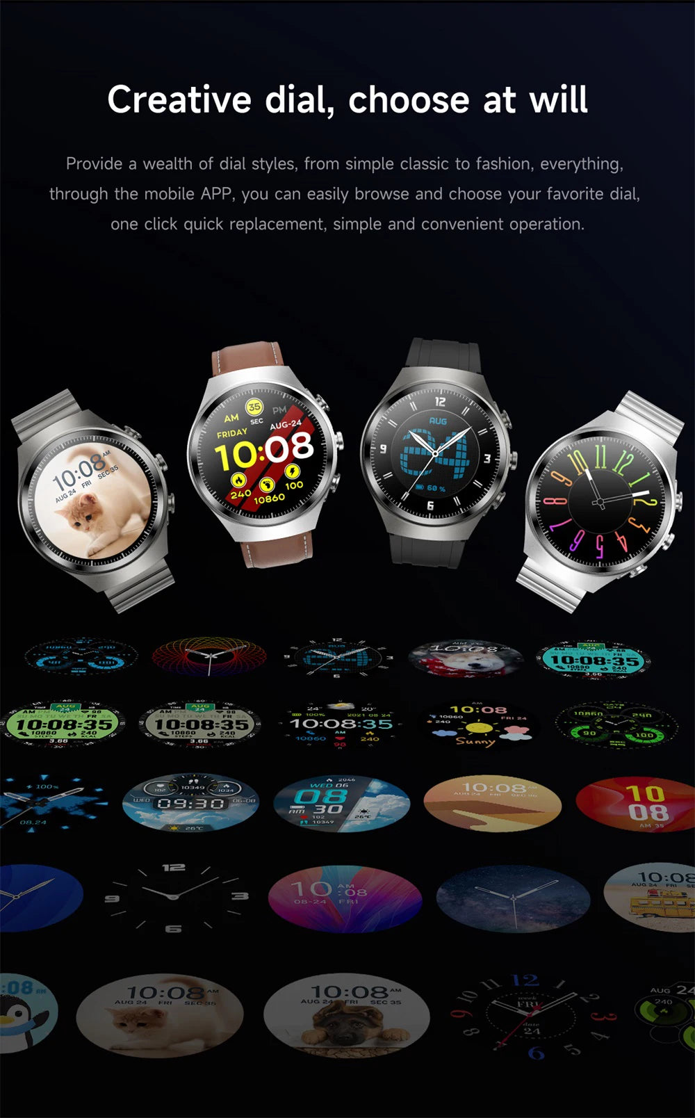 Music Smartwatch With Built-in Headphones Heart Rate Health Monitor 1.43-inch AMOLED HD Screen Men's Watch Women Sports Modes