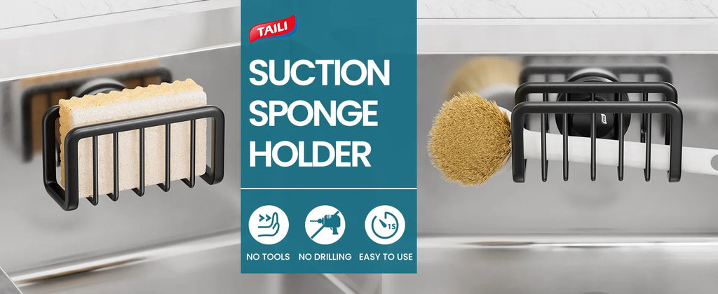 TAILI Sponge Holder for Kitchen Sink Organizer with Suction Cup Rustproof Sink Sponge Stand Removable Kitchen Sponge Holder