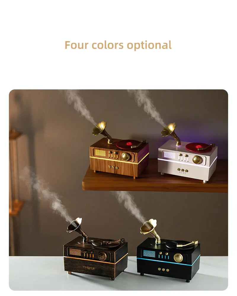 5V Retro Phonograph Bluetooth Speaker Humidifier Ultrasonic Aroma Diffuser Rotating Colorful Light Remote Essential Oil Atomizer