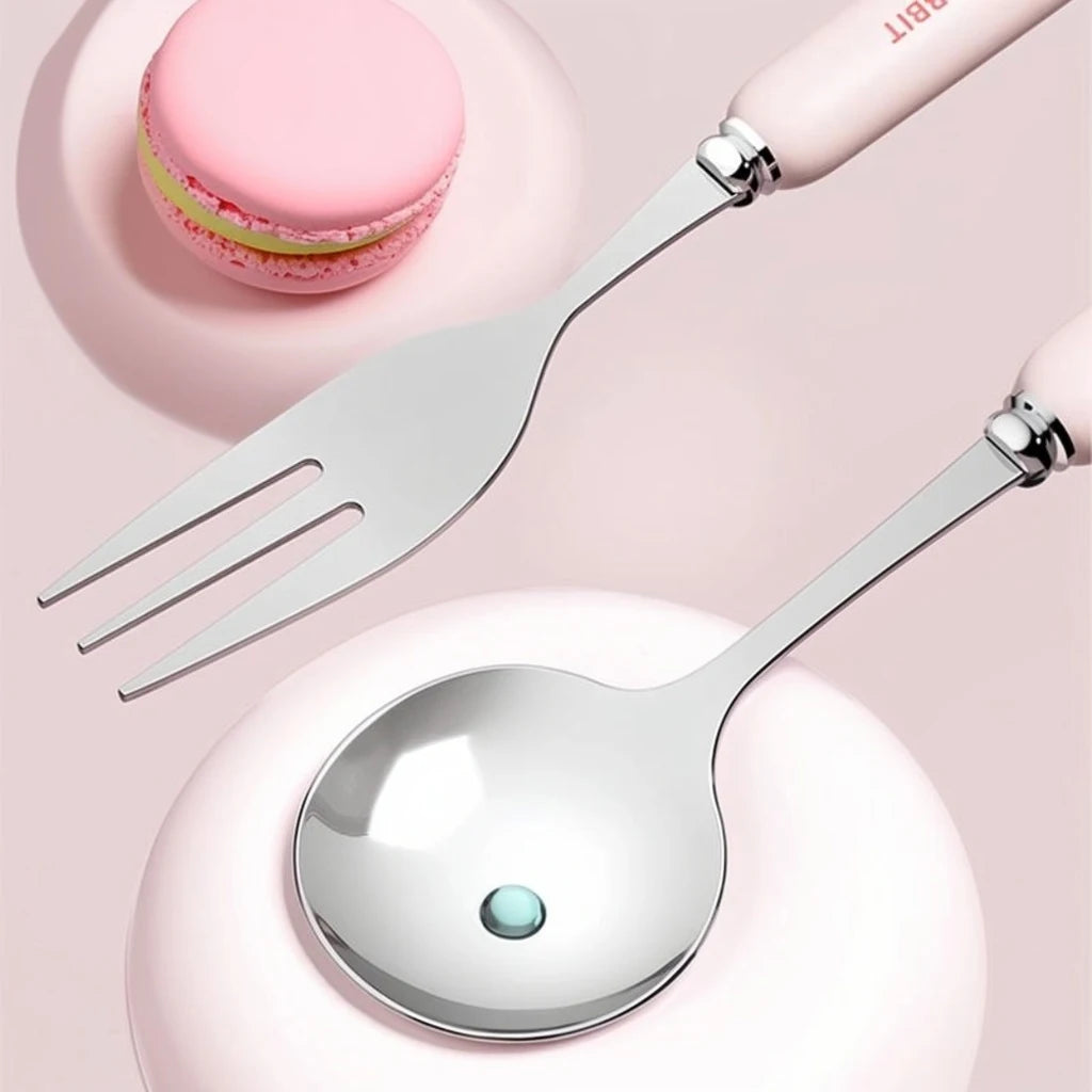 WORTHBUY 3/4PCS Cute Portable Dinnerware Set Reusable 304 Stainless Steel Fork Spoon Chopsticks With Box Cutlery For Kid Student