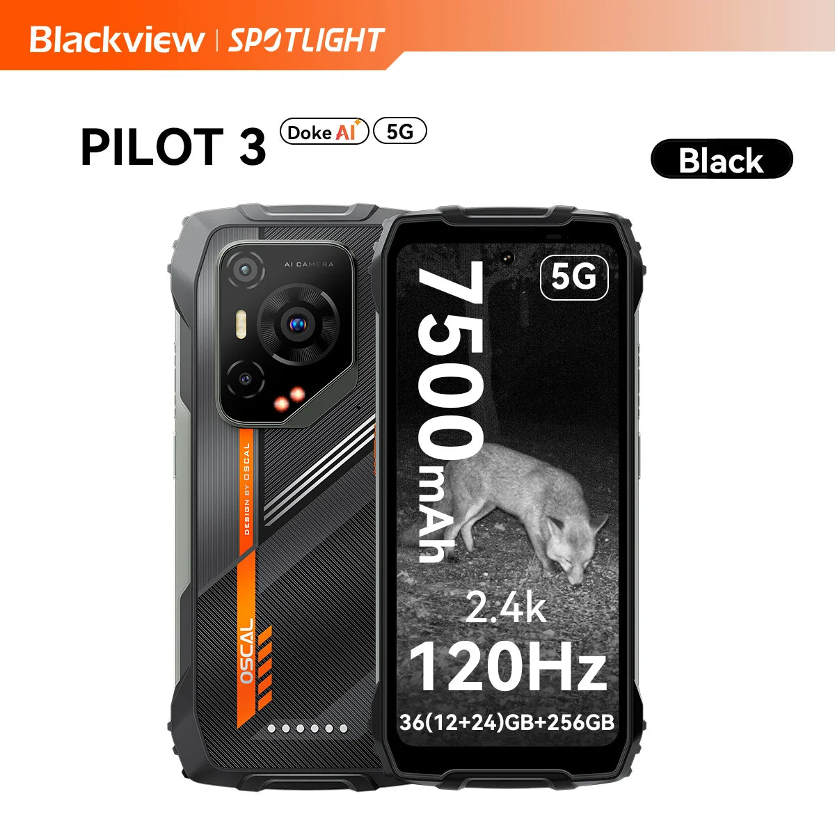 OSCAL PILOT 3 5G AI Rugged Smartphone, MTK Dimensity 6300, 6.78" FHD 2.4K Display 120Hz, 36(12+24) GB RAM 256GB/2TB ROM, 7500Amh
