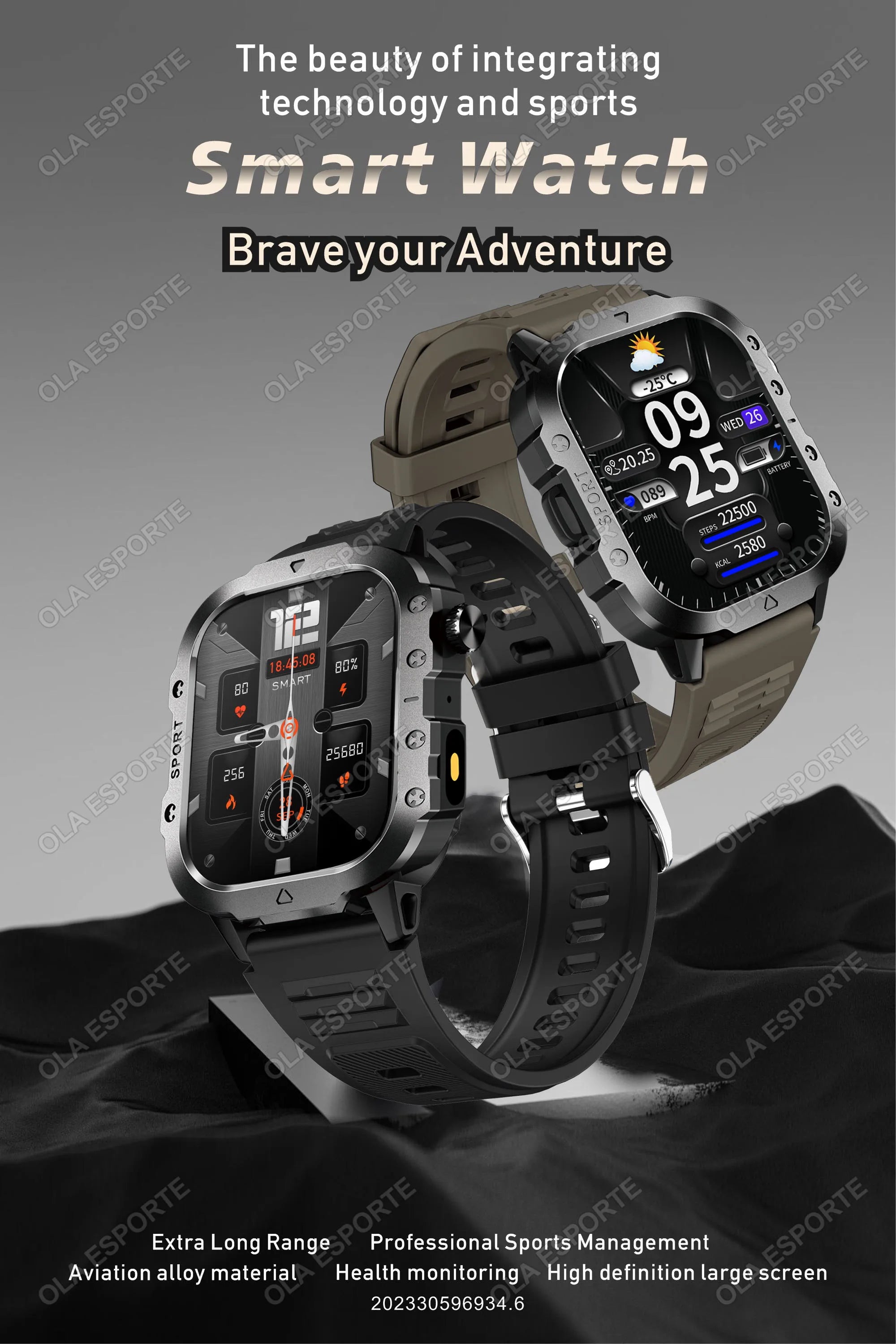 2026 Military SmartWatch Men IP68 5ATM Outdoor Sports Fitness Tracker Waterproof GPS Monitoring 1.96Inch BT Call For Android IOS
