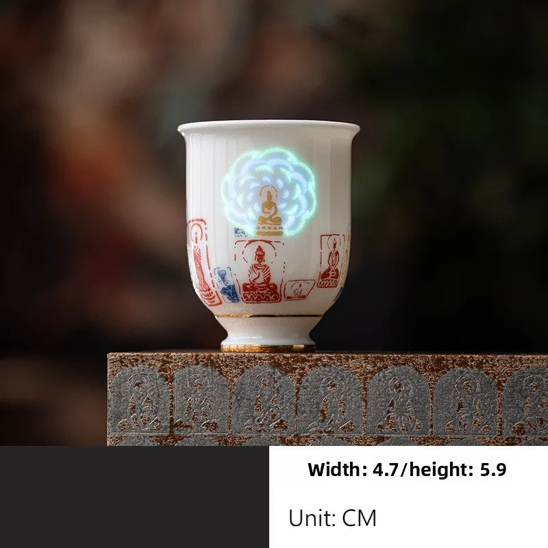 Chinese Style Dunhuang Buddhist Luminous Ceramic Tea Cup Personal Master Cup Household Drinking Gift Teacup