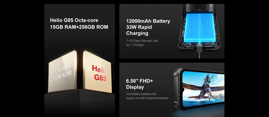 FOSSIBOT F106 PRO MTK G85 4G Android 14 15GB(8+7GB Extended) 256GB ROM Rugged Smartphone 12000mAh Battery 48MP Camera NFC