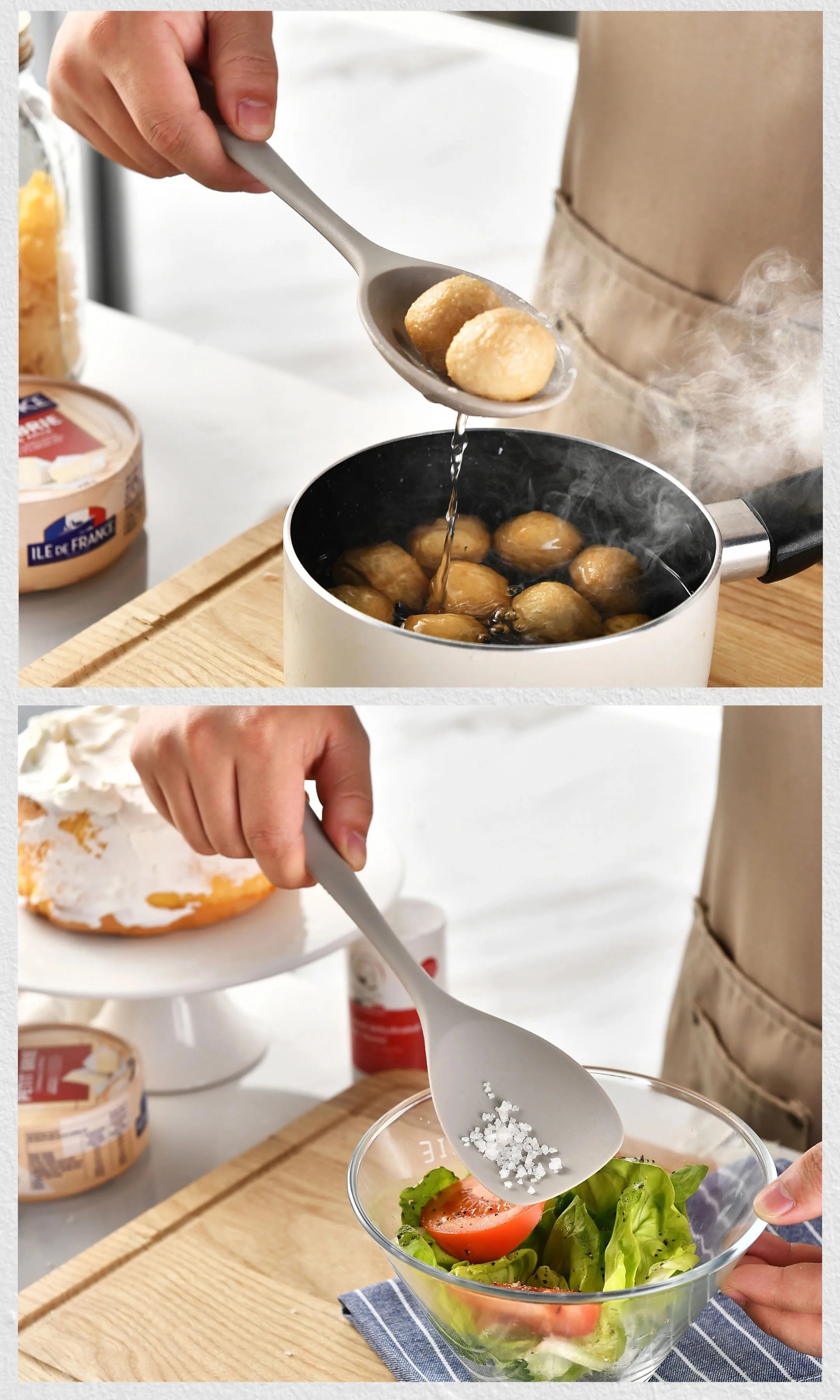 15Pcs Khaki Food Grade Silicone Kitchen Cookware Utensils Turner Spatula Soup Spoon Practical Cooking Tool Kitchenware Set
