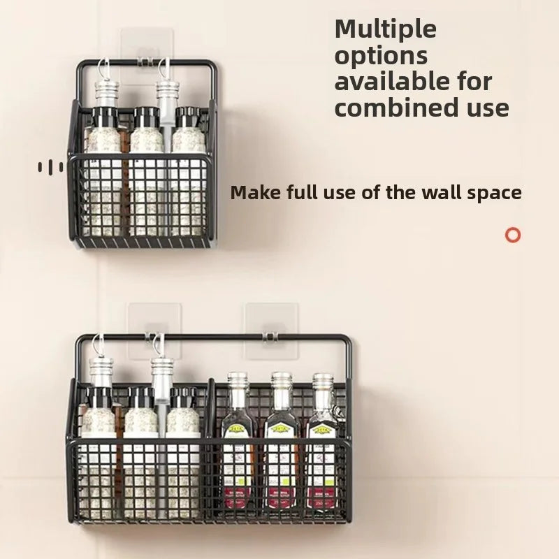 AOBT Wall-Mounted Green Onion Ginger Garlic Storage Rack Punch-Free Kitchen Multi-Functional Basket Organizer for Spices Herbs