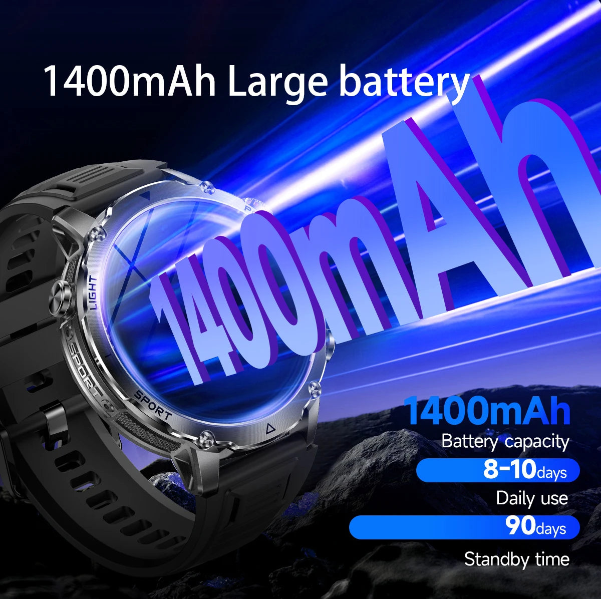LIGE Men Smart Watch 1400 mAh 1.7 Inch Screen Bluetooth Call Voice Assistant Watch Sport Fitness IP68 Waterproof Smartwatch 2026