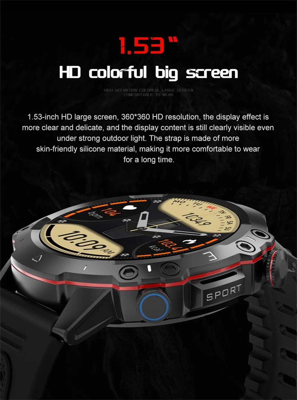 New Outdoor Sports Fitness Smart Watch Heat Rate Sleep Health Clock Waterproof Voice Assistant Alarm Clock Music Smartwatch