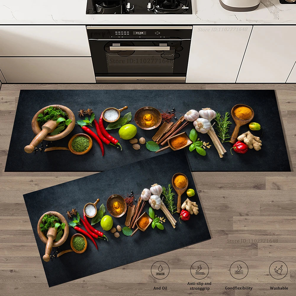 Spices Kitchen Mat Home Entrance Doormat Living Room Bedroom Balcony Floor Decor Carpet Bathroom Hallway Door Anti-Slip Foot Rug