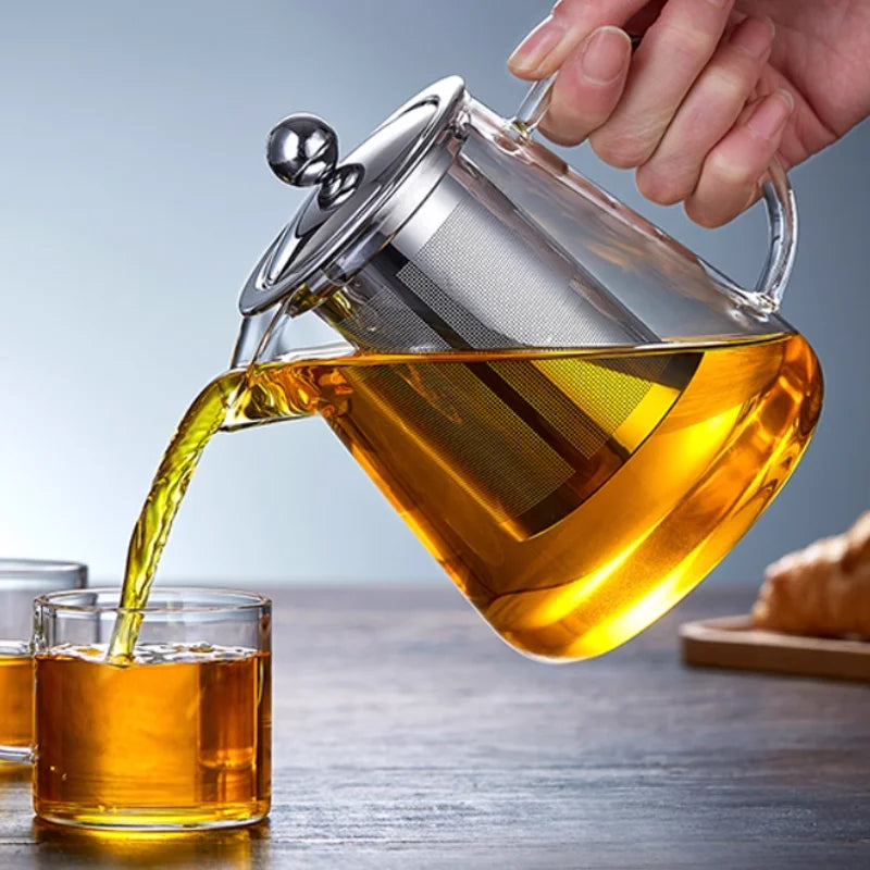 Heat-Resistant Borosilicate Glass Teapot with Removable Stainless Steel Infuser – Clear Tea Kettle for Kung Fu Tea Brewing Set