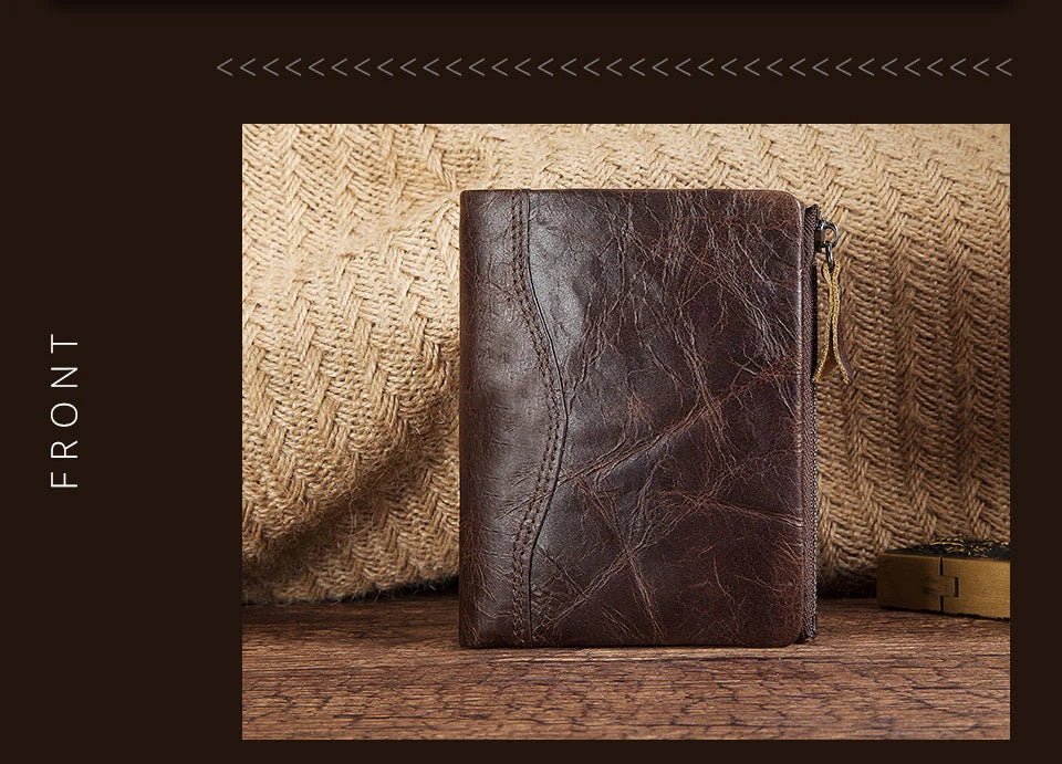 HUMERPAUL Short Wallet for Men Genuine Leather RFID Wallets with Card Holder Bifold Zip Coin Pocket Billetera Hombre Small