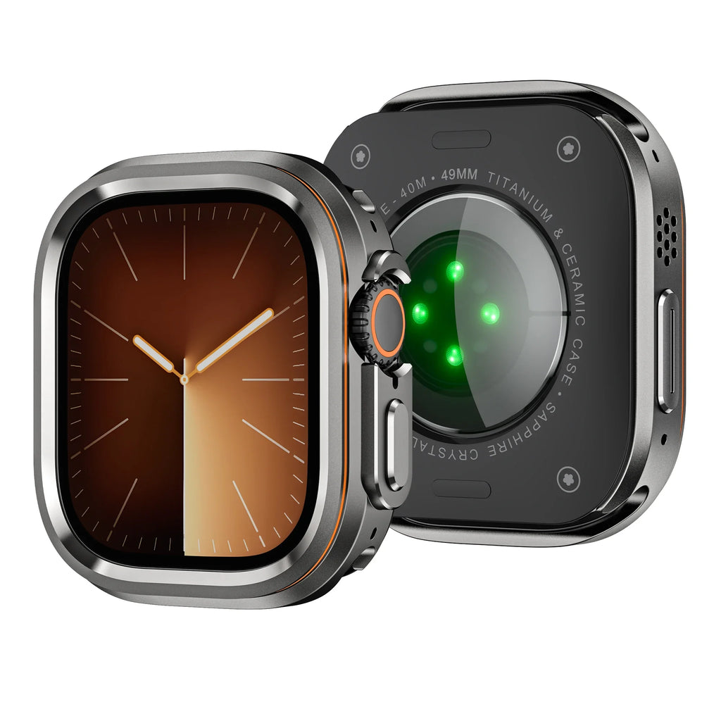 Halo Style Case for Apple Watch Ultra 2 3 49mm Metal Alloy Cover Hard Bumper for IWatch Ultra Full Protector Natural Black Color