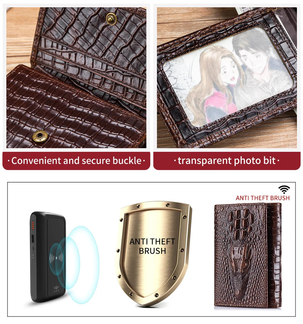 100%Leather men's wallet, leather short multi card bag, leather men's wallet, crocodile patterned wallet
