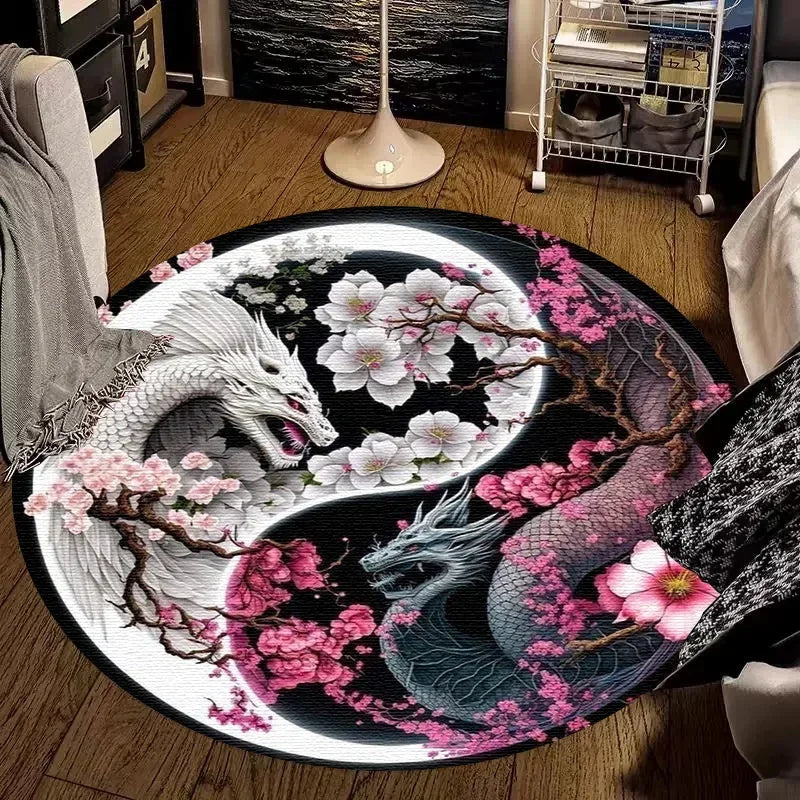 Large Round Carpet Rug Living Room Bedroom Decoration Anti Slip Tree of Life Mat Dragon Lion Tiger Yin Yang Tai Chi Carpet Rugs