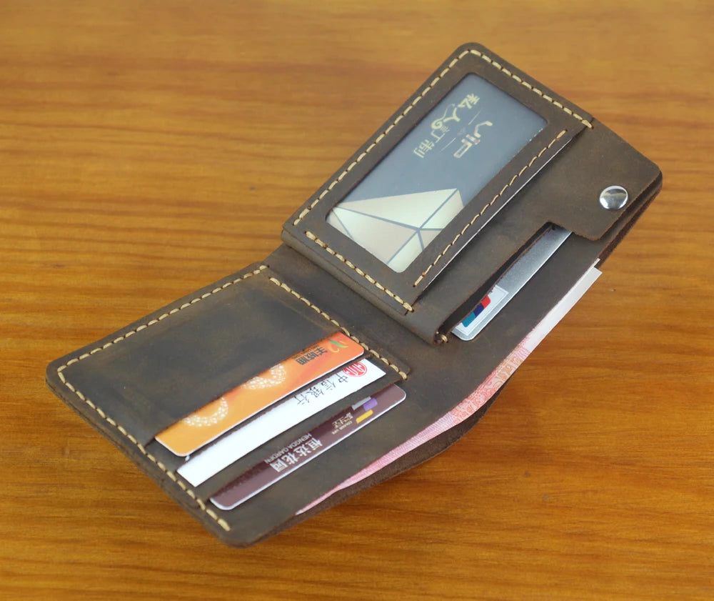 Luxury Handmade 100% Genuine Leather Men Wallet Purse Short Money Clip with Coin Pocket Male Money Bag Multi-Card Wallet Vintage