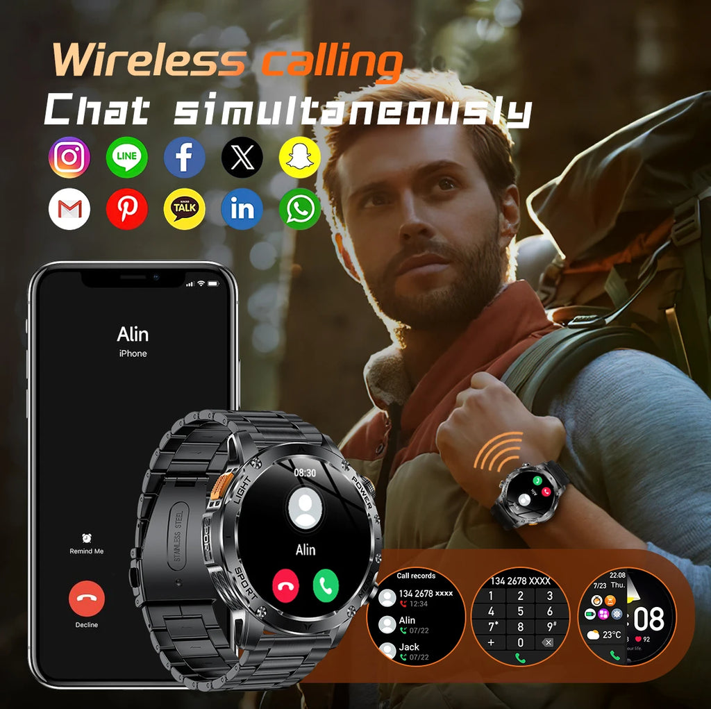 LIGE New GPS Outdoor Sports Smart Watch Men AMOLED Screen LED Flashlight Heart rate Waterproof Bluetooth Call 1000mAh Smartwatch