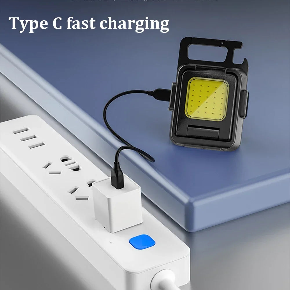 Mini Flashlight Keychain Light COB Work Light USB Rechargeable Lamp with 90° Foldable Side Lights Super Bright Portable Lanterns