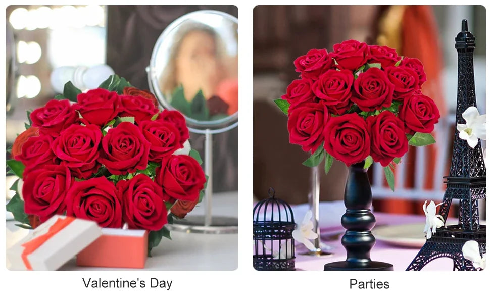 50 Pcs Velvet Rose Artificial Rose Flowers Real Touch Fake Roses Florals for Valentine's DIY Wedding Bouquet Party Home Decor