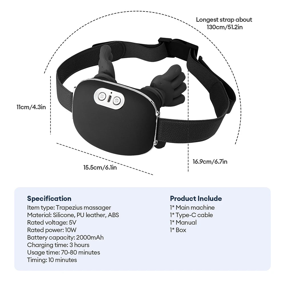 Black 4D Bionic Finger Neck Shoulder Massager Trapezius Neck Cervical Kneading Massage Shawl Brushless Motor Neck masajeador