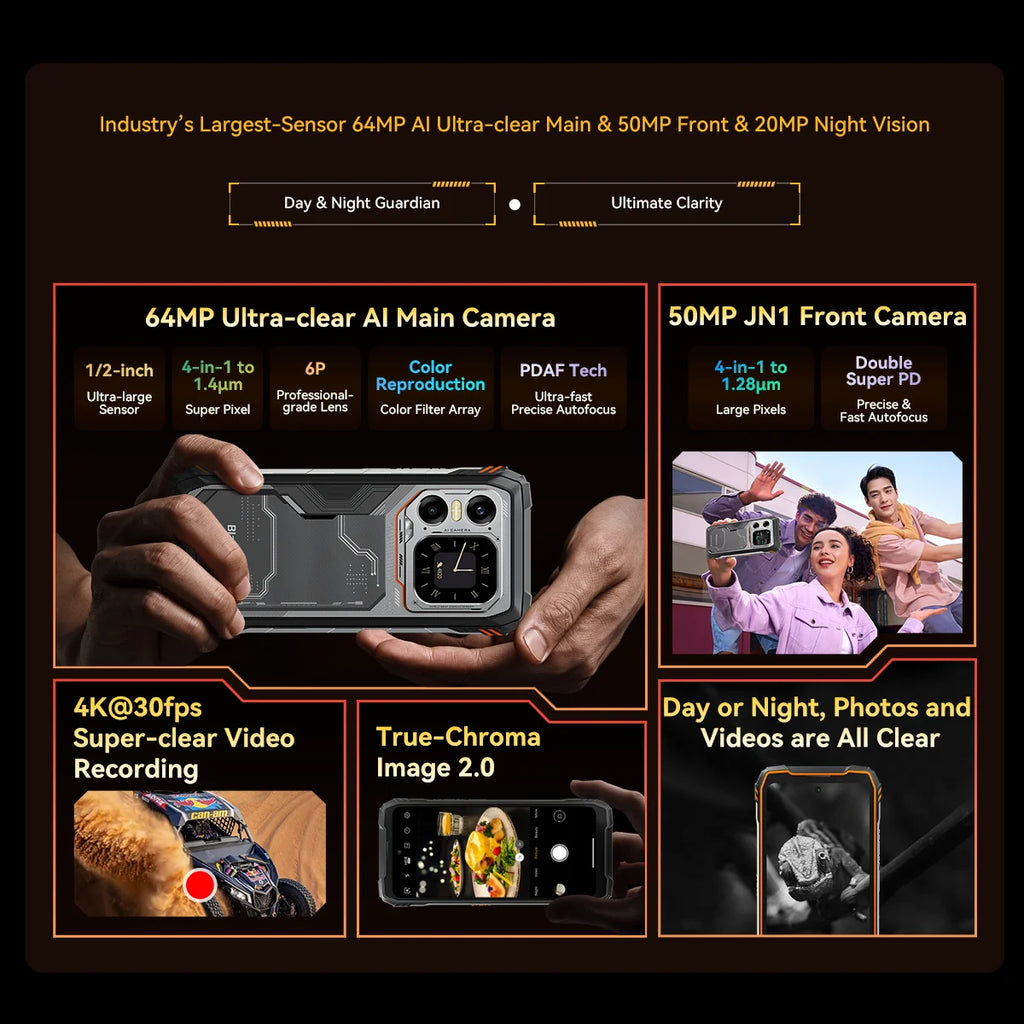 Blackview XPLORE 1 Rugged Smartphone, 5G Waterproof Outdoor Smartphone Android 15, 6.78'' 2.4K Display, 256GB/512GB, 20000mAh