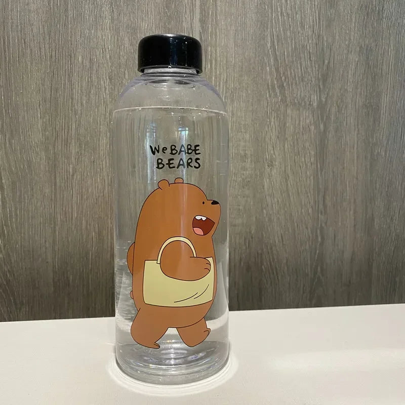 1000ml Water Bottles Cute Panda Bear Cup with Straw Transparent Cartoon Water Bottle Drinkware Frosted Leak-proof Protein Shaker
