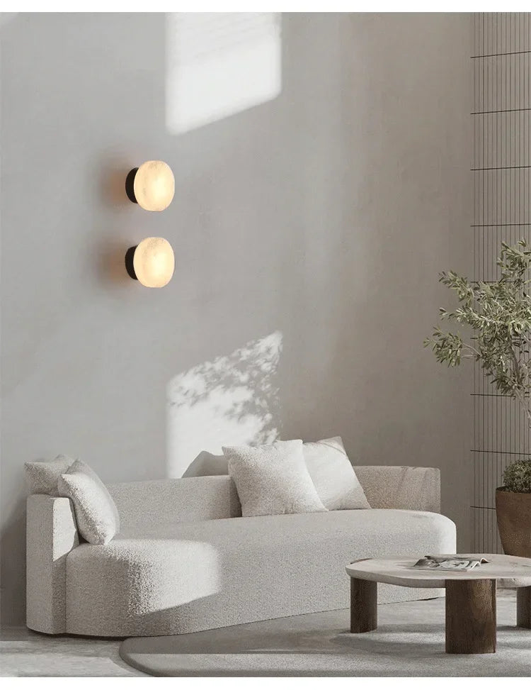 Modern Nordic Wall Sconce Spanish Natural Marble Round Wall Lamp Living Room Hallway Stair Wall Light Bedroom Bedside Lamp
