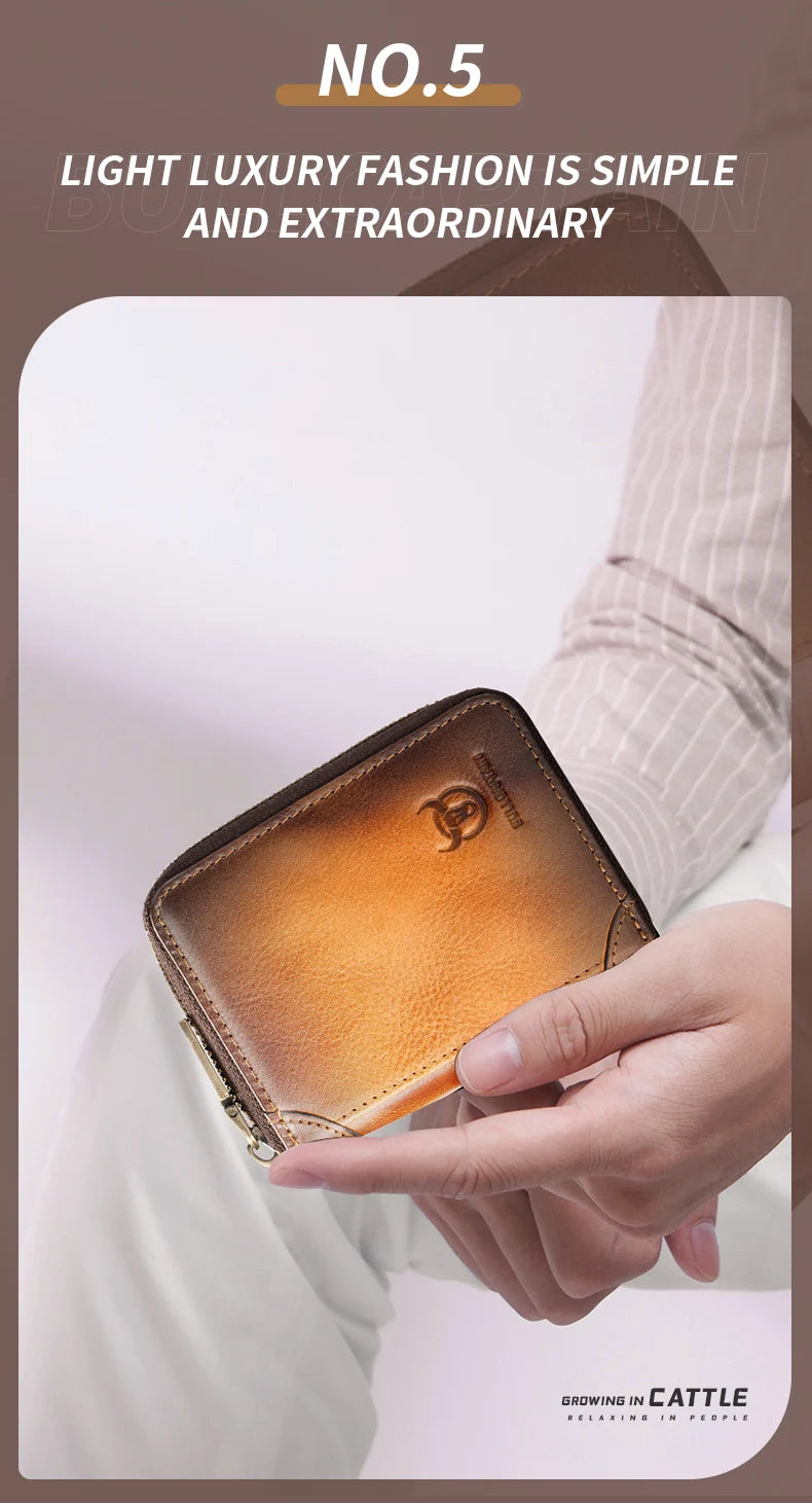BULLCAPTAIN Genuine Card Bag Men's Casual Business Credit Card Holder Multifunctional RFID Anti-Theft 11 Card Slots Coin Purse