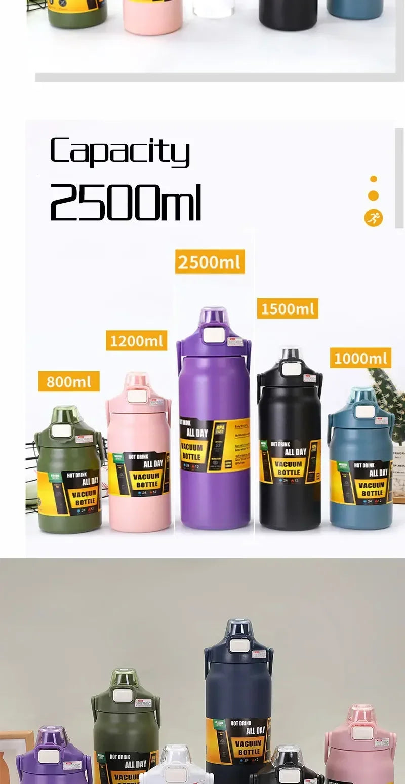Thermos Vacuum Stainless Cup Thermal Cold Hot Insulated Stainless Steel Water Bottle with Straw Water Bottles