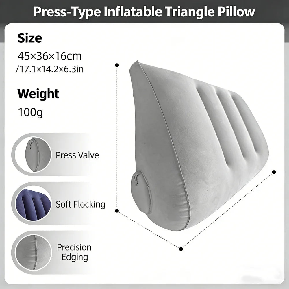 Triangular Travel Pillow Inflatable Office Neck Lumbar Support Pillow Thickened flocking Leg Rest Pillow for Air Travel