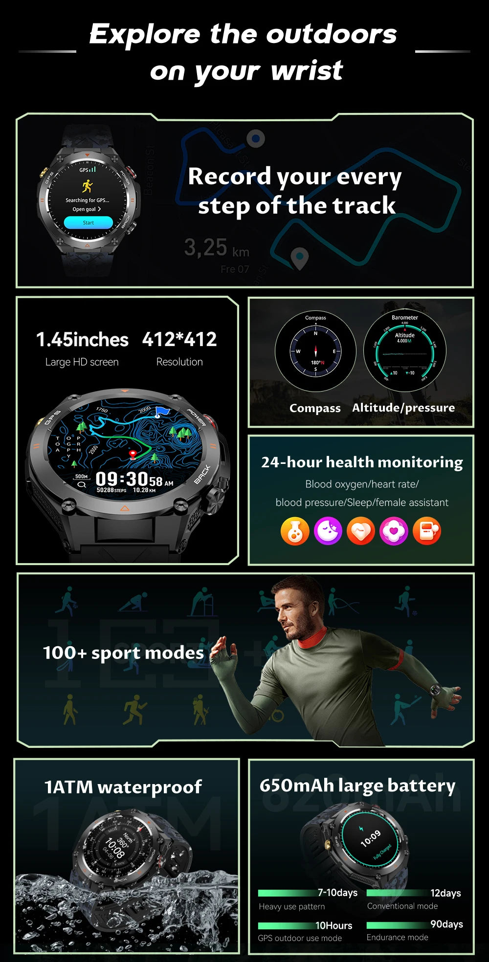 2024 COLMI V75 GPS Smart Watch 1.45" Ultra HD Display Built-in GPS & Compass Make/Receive Phone Calls Smartwatch 650mAh Battery