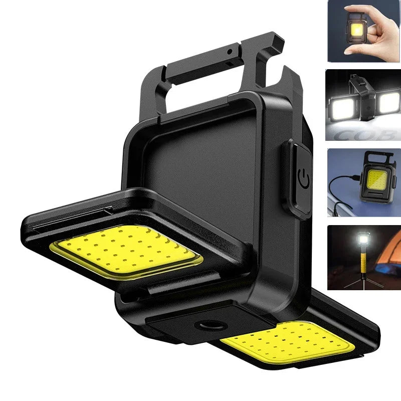 Mini Flashlight Keychain Light COB Work Light USB Rechargeable Lamp with 90° Foldable Side Lights Super Bright Portable Lanterns