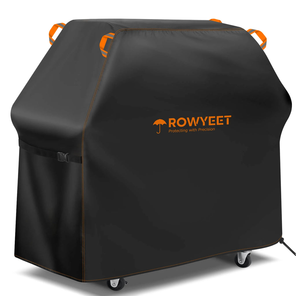 [Ry-210 Orange Line Bbq Cover] Rowyeet Outdoor Bbq Grill Cover, Waterproof and Uv-Resistant Gas Grill Cover, with Adjustable Hem, Suitable for Brands Such as Weber, Nexgrill, Expert Grill.