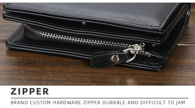 Baellerry Men PU Leather short Wallet With Zipper Coin Pocket Vintage Big Capacity Male Short Money Purse Card Holder