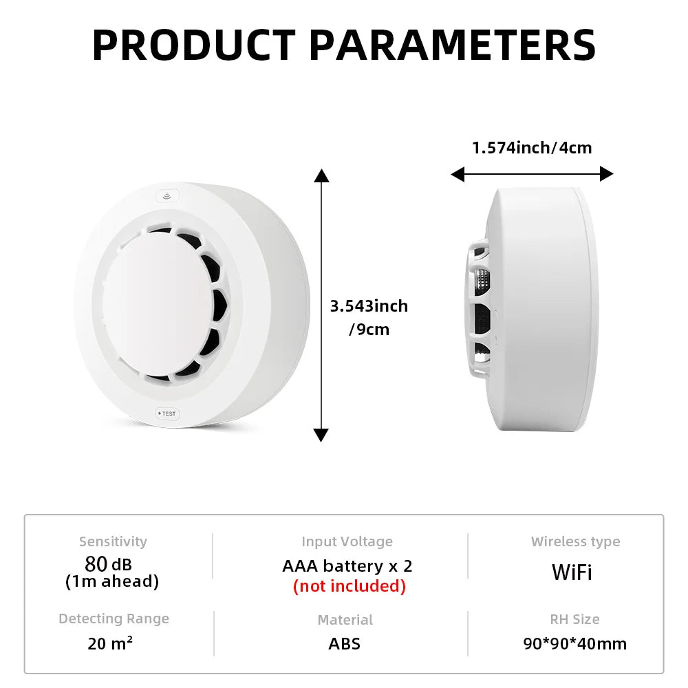 WiFi Smoke Sensor Tuya Smoke Detector Photoelectric Sensor Fire Alarm Home Kitchen Security System Work With Smart Life APP