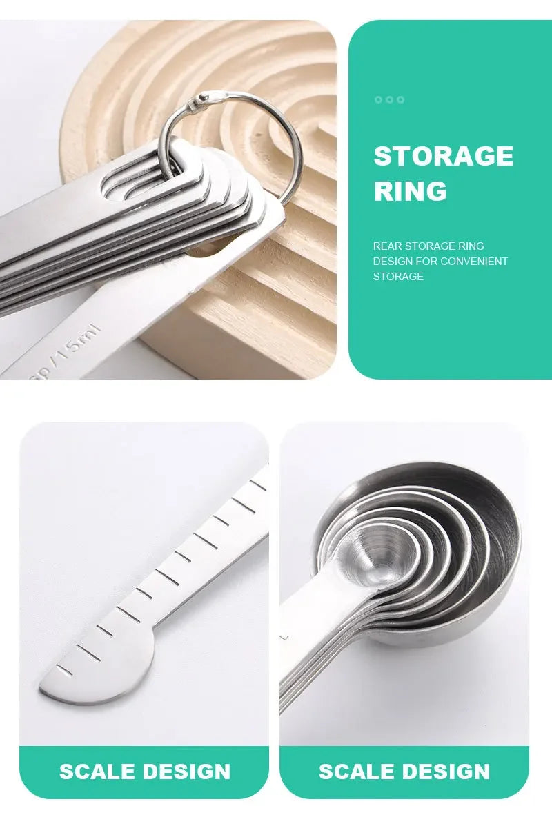 Stainless Steel Measuring Spoon 4/6/7/8 Pcs Set with Scale Measuring Ruler Spoons Coffee Baking Measuring Kitchen Tool Set