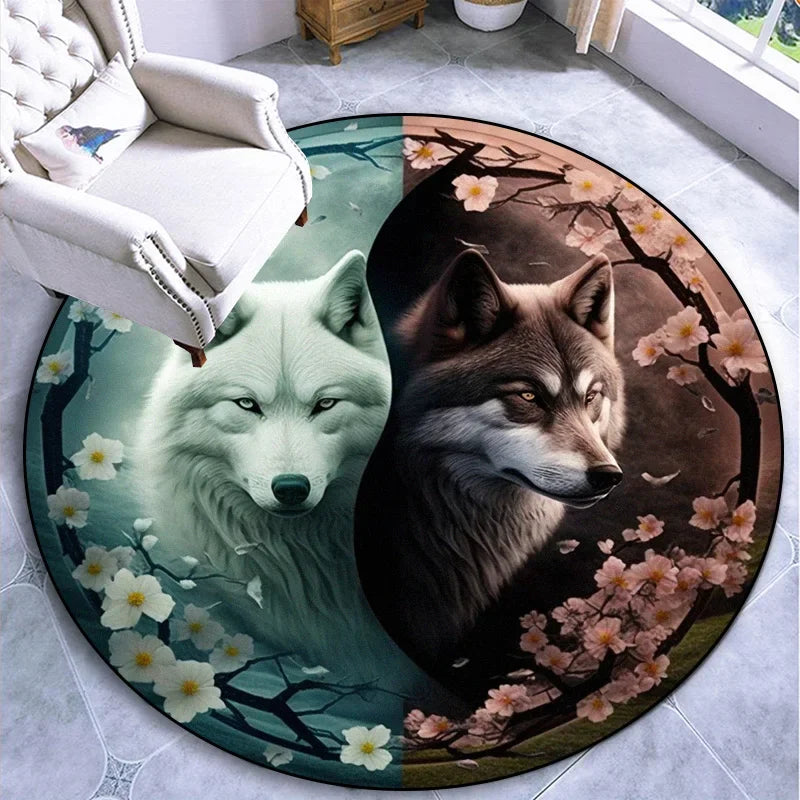 Large Round Carpet Rug Living Room Bedroom Decoration Anti Slip Tree of Life Mat Dragon Lion Tiger Yin Yang Tai Chi Carpet Rugs