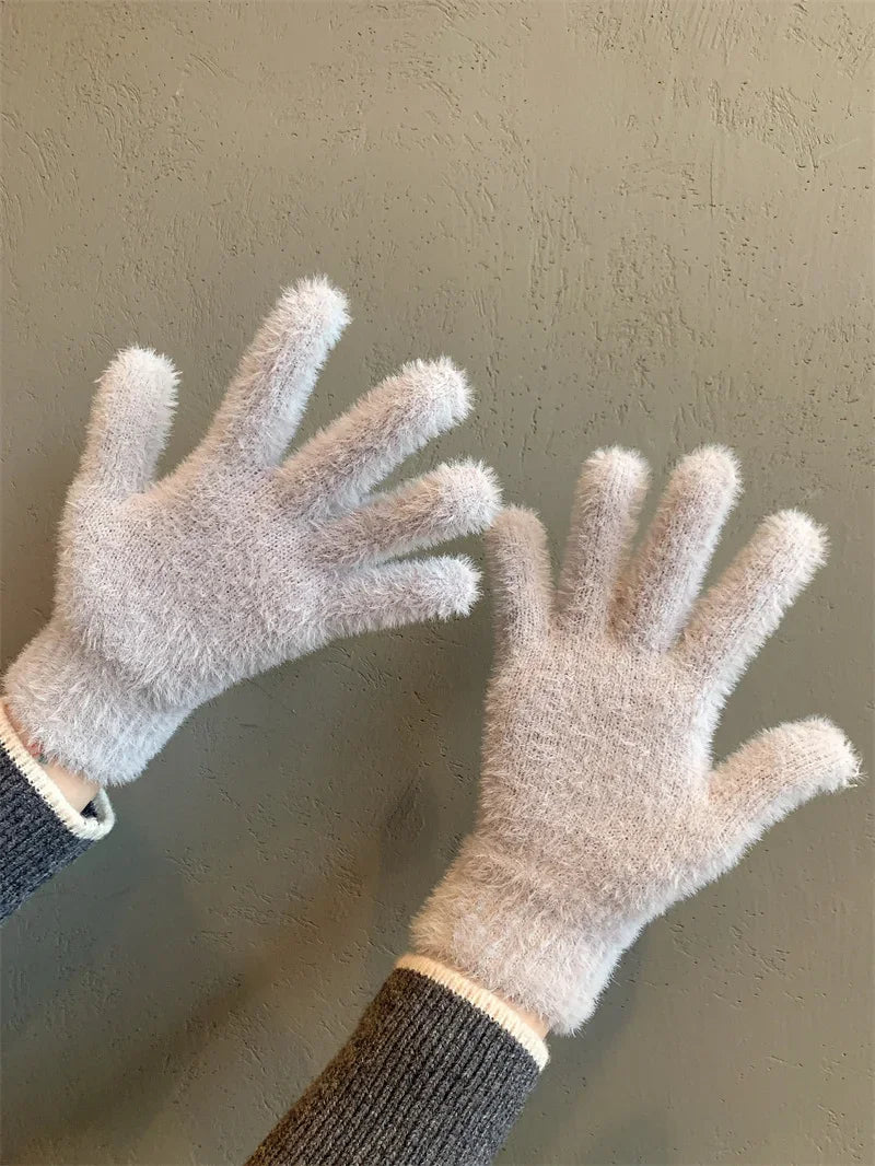 Fashion Winter Mink Velvet Five Finger Gloves Plush Warm Cold-proof Gloves Women Outdoors Cycling Solid Color Wistiti Mittens