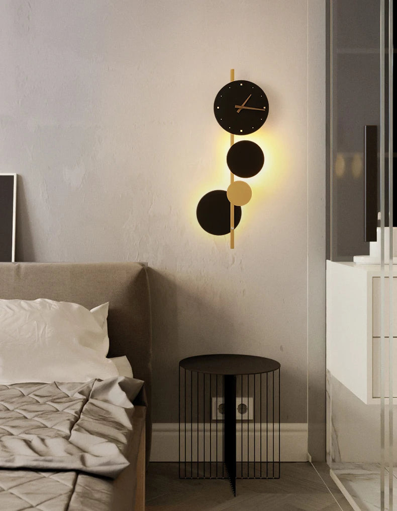 Nordic Creative  Acrylic Black Gold LED Clock  Wall Light Bedroom Dining Room Living Room Lighting Fixtures