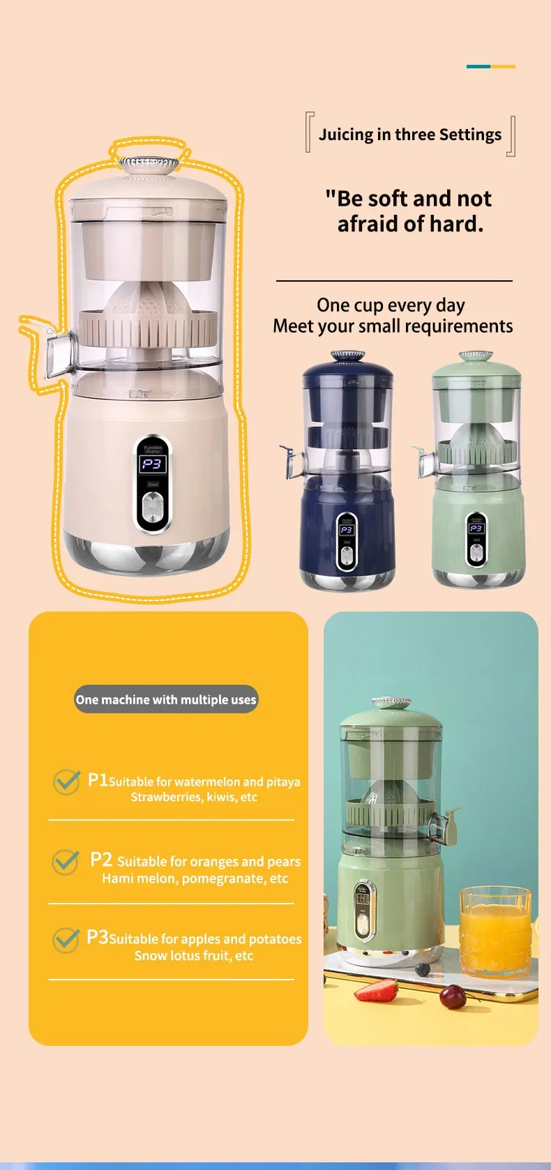 Electric Orange Juicer Portable Citrus Fruit Juice Extractor Pulp Separation Squeezer Machine USB Charge 600ml Smoothie Blender